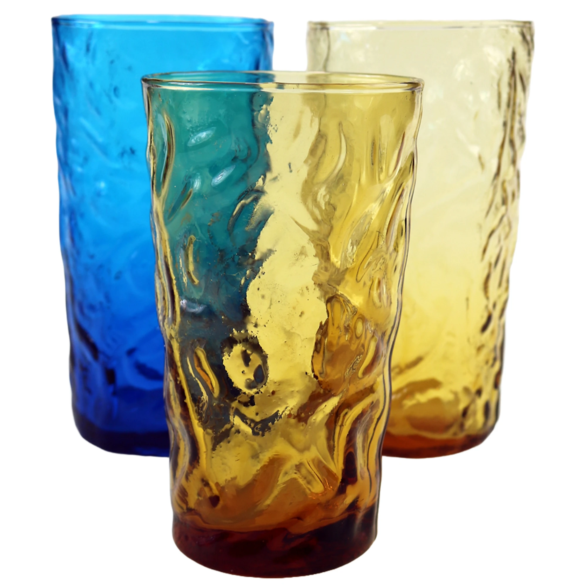 Mid-century retro pair plus 1 Highball coloured glass textured Tumblers C.1960's