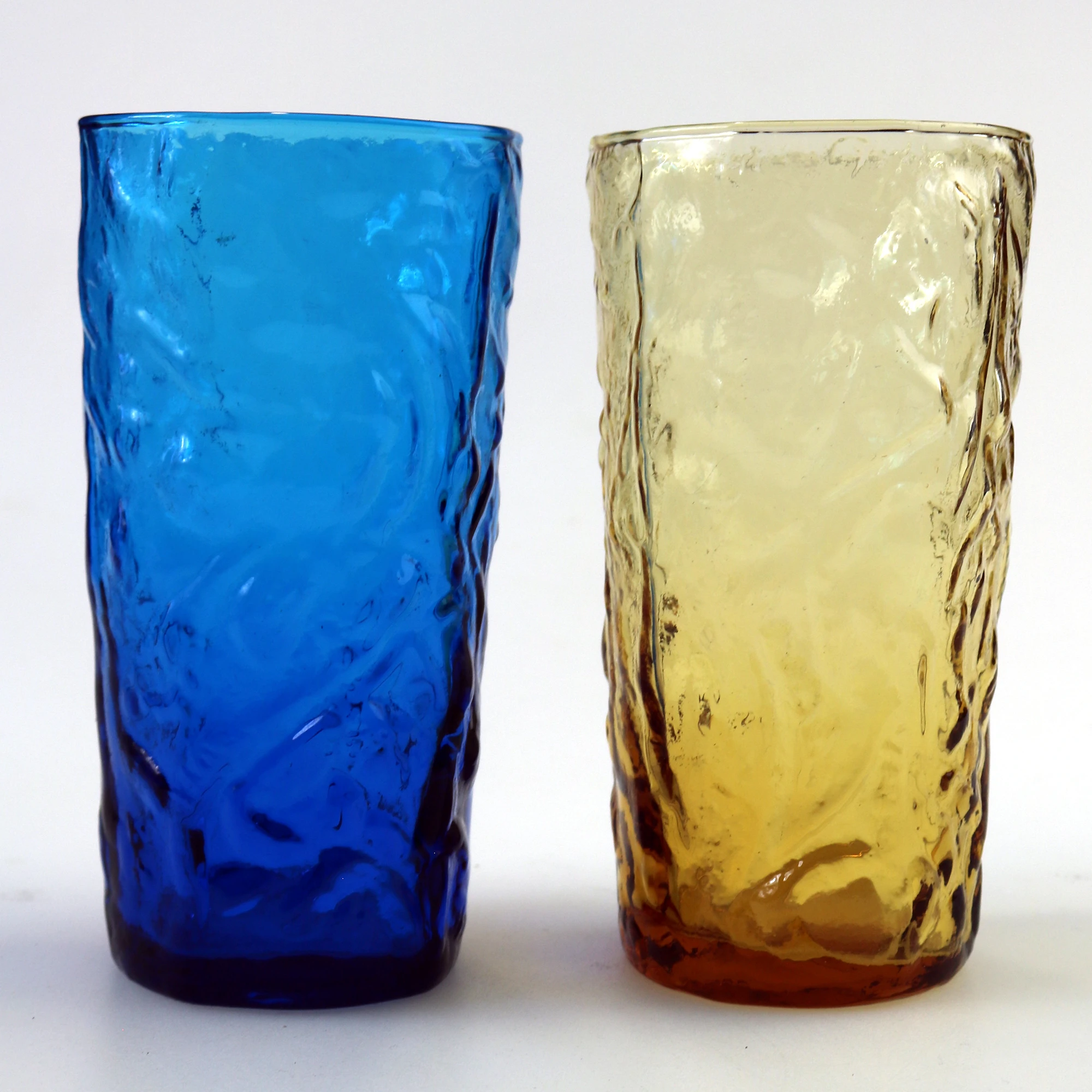 Mid-century retro pair plus 1 Highball coloured glass textured Tumblers C.1960's
