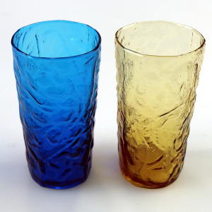 Mid-century retro pair plus 1 Highball coloured glass textured Tumblers C.1960's