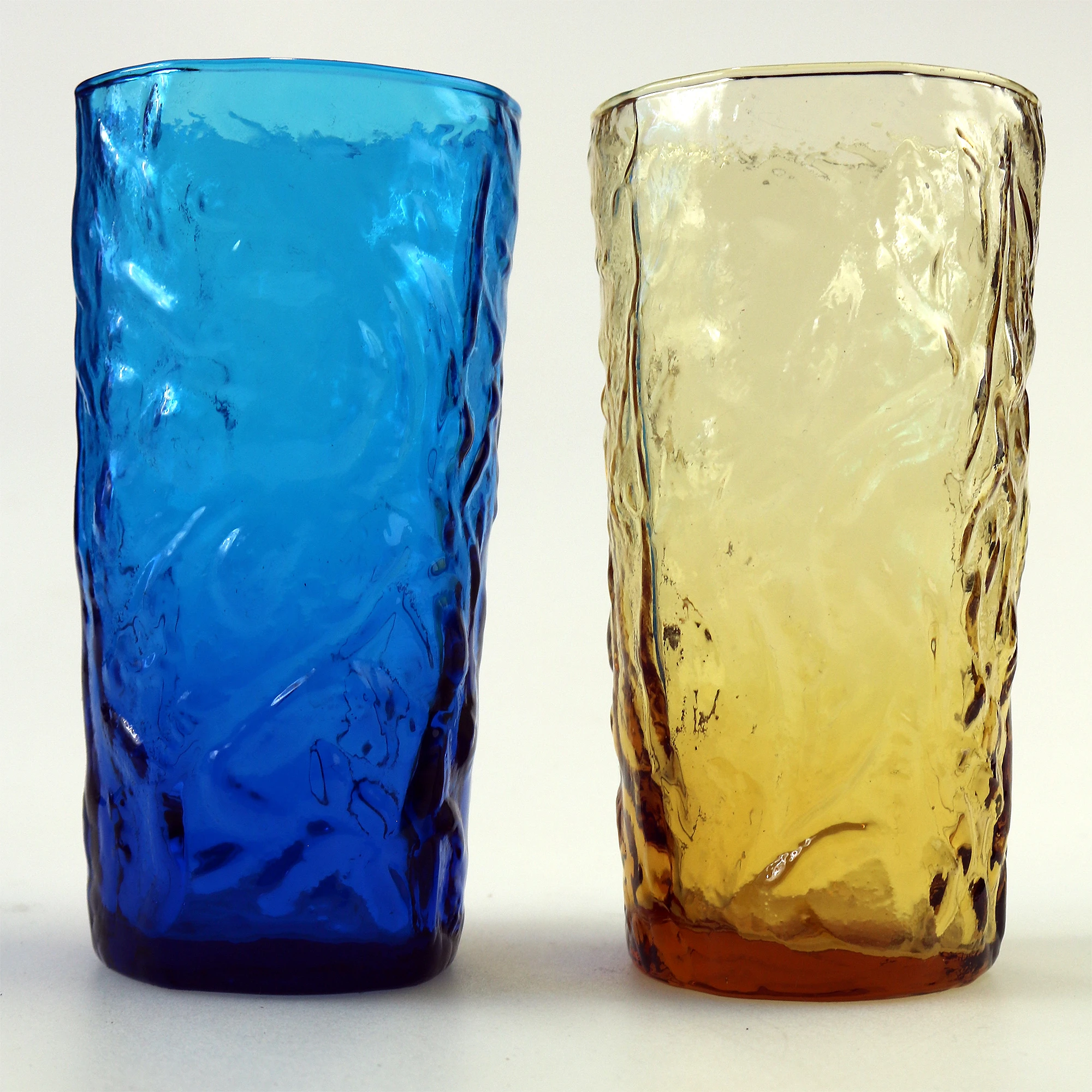 Mid-century retro pair plus 1 Highball coloured glass textured Tumblers C.1960's