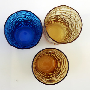 Mid-century retro pair plus 1 Highball coloured glass textured Tumblers C.1960's