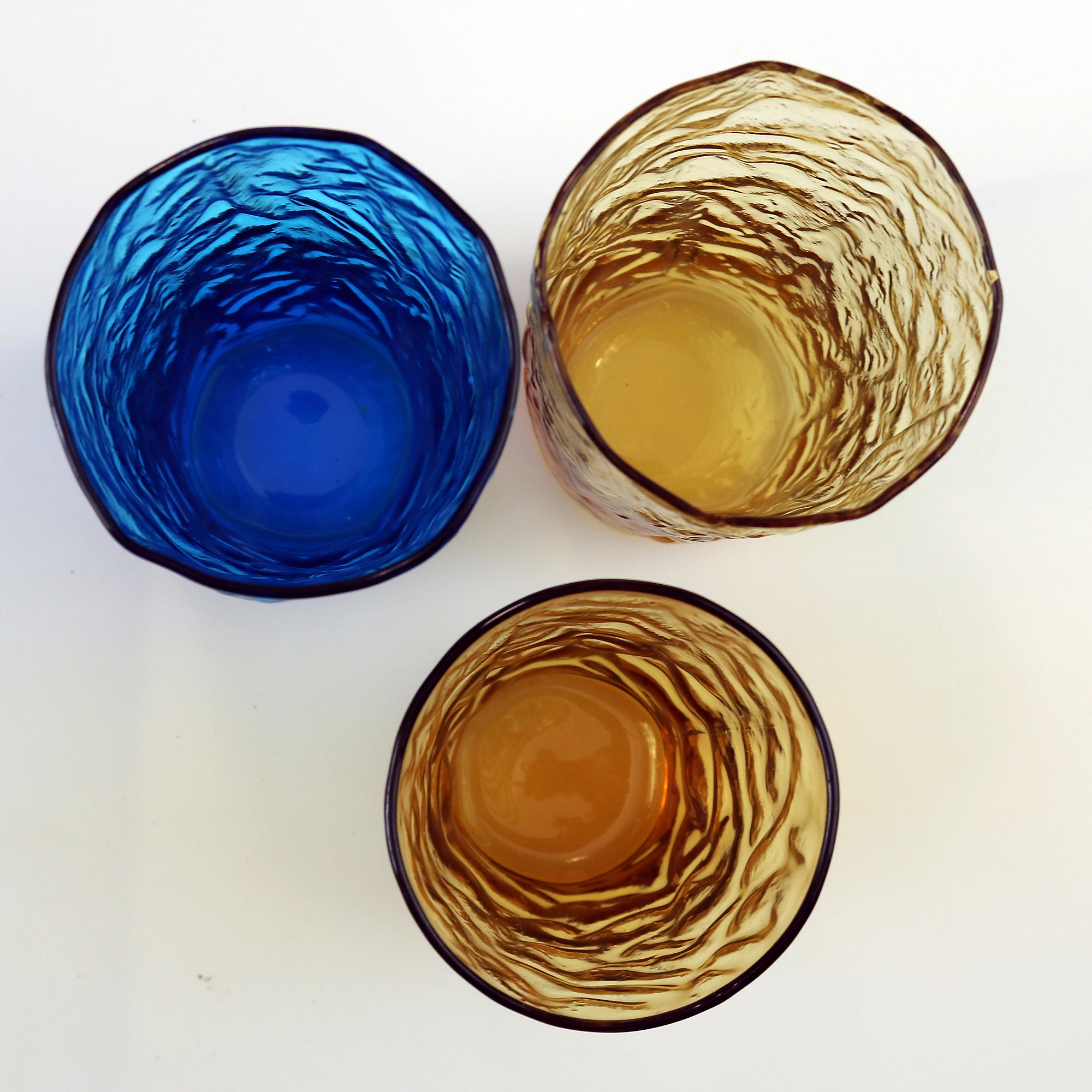 Mid-century retro pair plus 1 Highball coloured glass textured Tumblers C.1960's