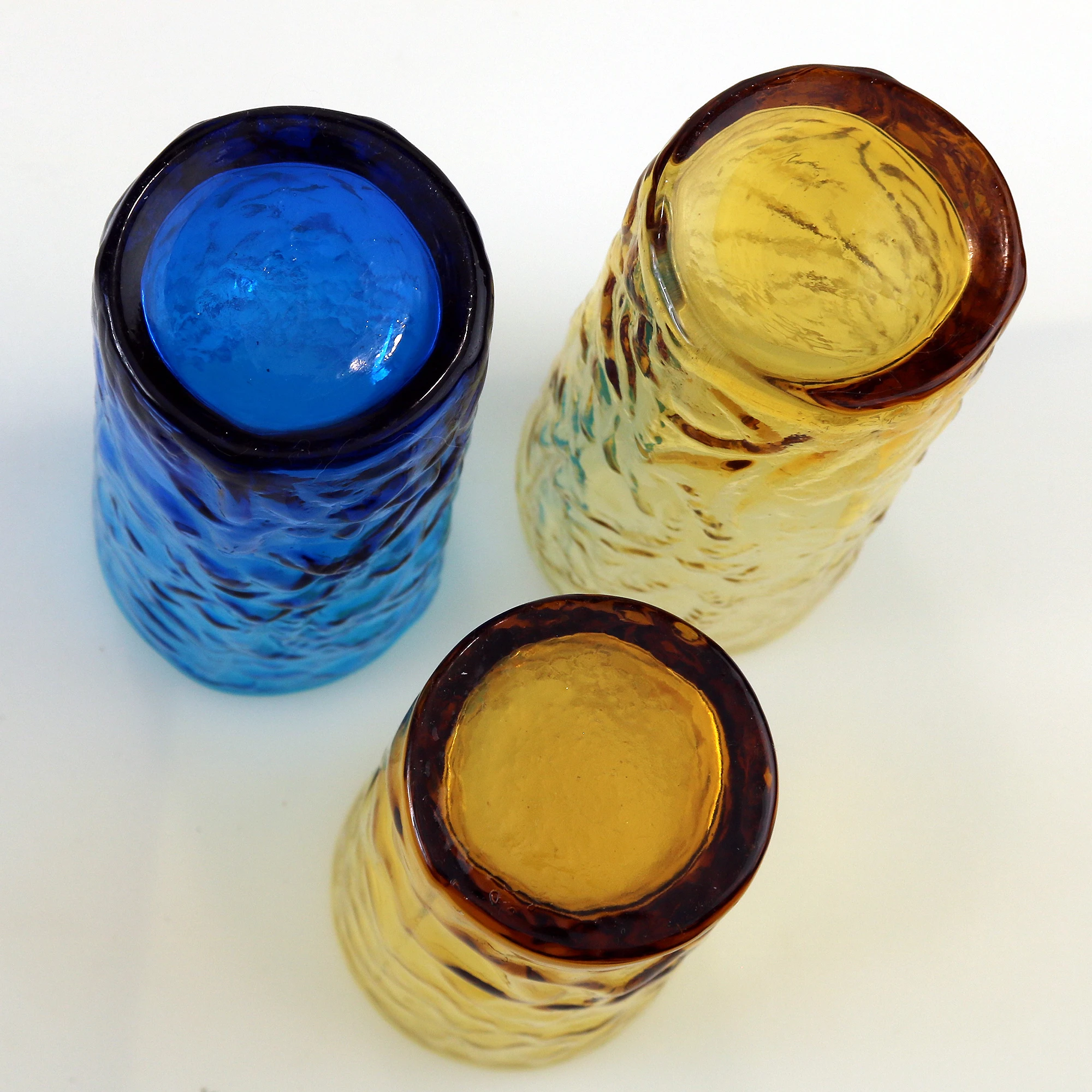 Mid-century retro pair plus 1 Highball coloured glass textured Tumblers C.1960's