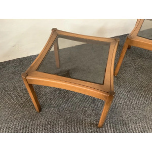 Two Ercol Saville Glass Top Occasional Coffee Tables.