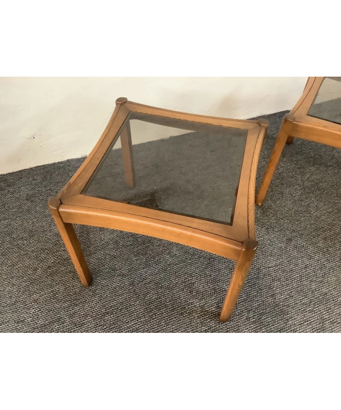 Two Ercol Saville Glass Top Occasional Coffee Tables.