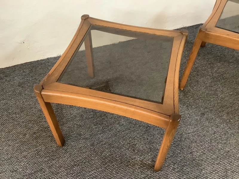 Two Ercol Saville Glass Top Occasional Coffee Tables.