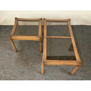 Two Ercol Saville Glass Top Occasional Coffee Tables.