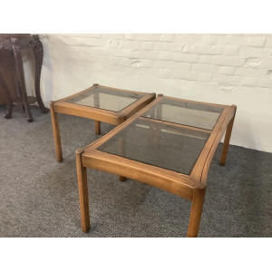 Two Ercol Saville Glass Top Occasional Coffee Tables.