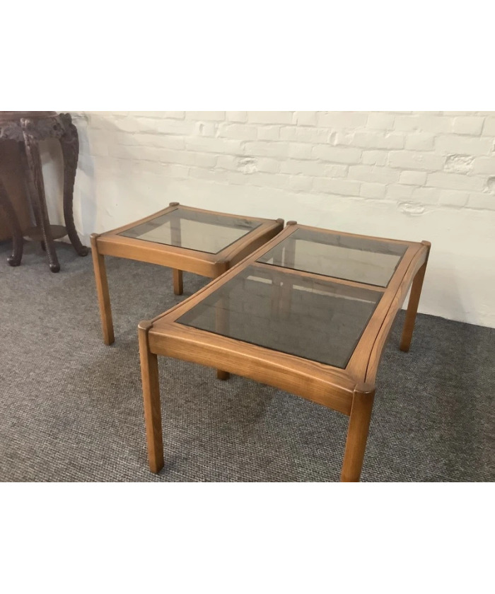 Two Ercol Saville Glass Top Occasional Coffee Tables.