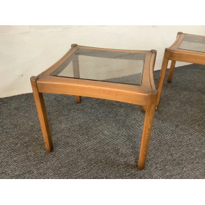 Two Ercol Saville Glass Top Occasional Coffee Tables.