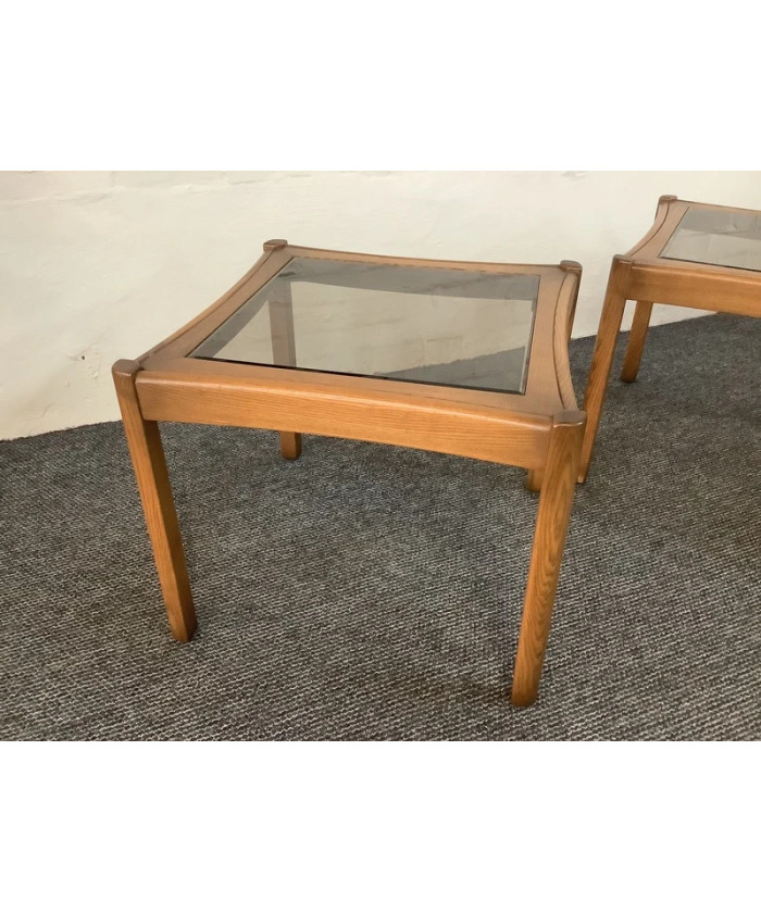 Two Ercol Saville Glass Top Occasional Coffee Tables.