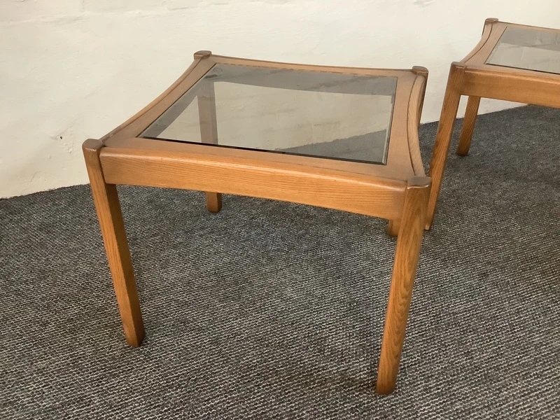 Two Ercol Saville Glass Top Occasional Coffee Tables.