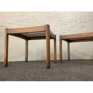 Two Ercol Saville Glass Top Occasional Coffee Tables.