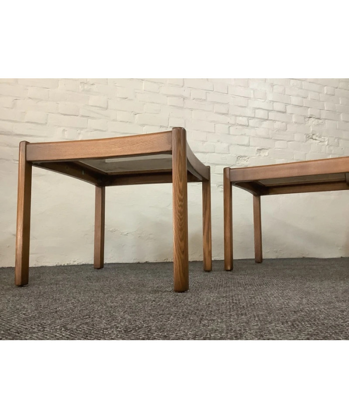 Two Ercol Saville Glass Top Occasional Coffee Tables.