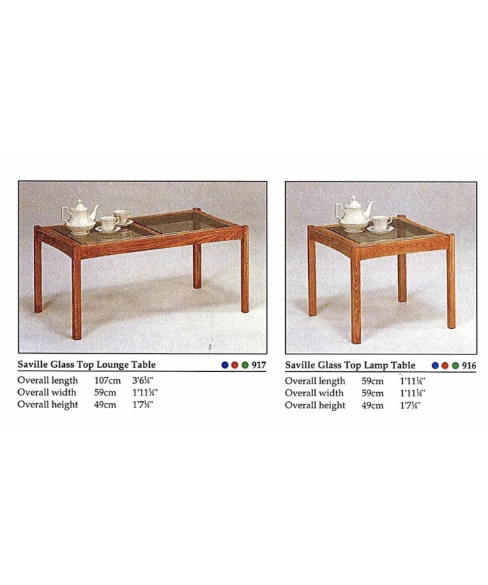 Two Ercol Saville Glass Top Occasional Coffee Tables.