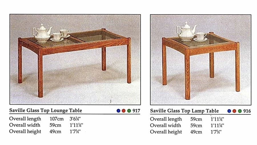 Two Ercol Saville Glass Top Occasional Coffee Tables.