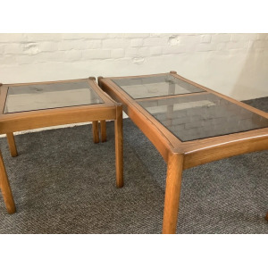 Two Ercol Saville Glass Top Occasional Coffee Tables.