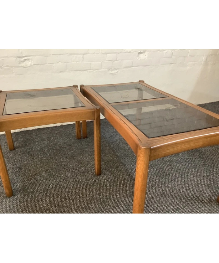 Two Ercol Saville Glass Top Occasional Coffee Tables.