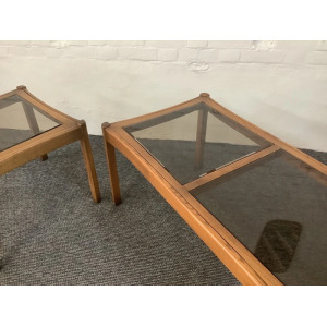Two Ercol Saville Glass Top Occasional Coffee Tables.