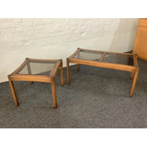 Two Ercol Saville Glass Top Occasional Coffee Tables.