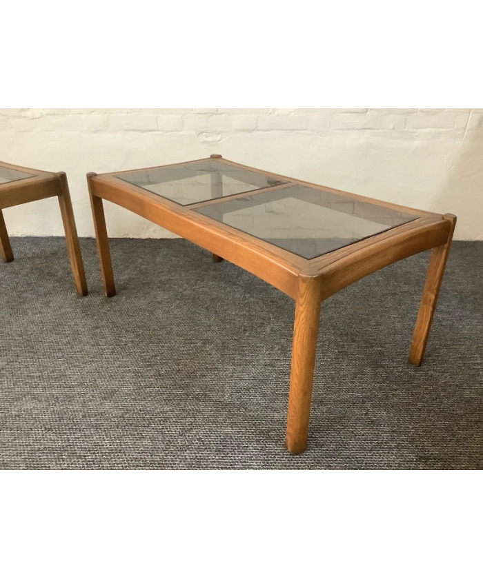 Two Ercol Saville Glass Top Occasional Coffee Tables.
