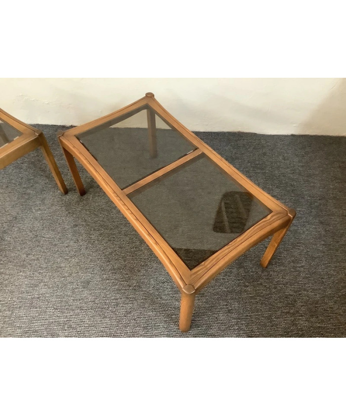 Two Ercol Saville Glass Top Occasional Coffee Tables.