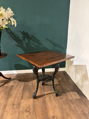 Victorian Cast Iron Pub Table With Mahogany Top