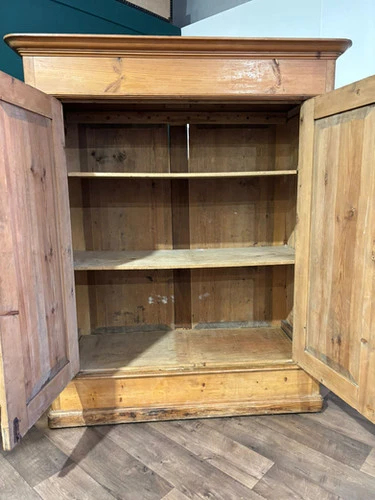 Victorian French Stripped Pine 2 Door Large Hall Cupboard