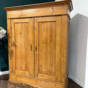 Victorian French Stripped Pine 2 Door Large Hall Cupboard