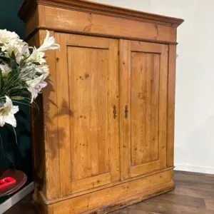 Victorian French Stripped Pine 2 Door Large Hall Cupboard