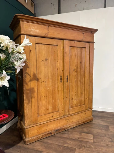 Victorian French Stripped Pine 2 Door Large Hall Cupboard