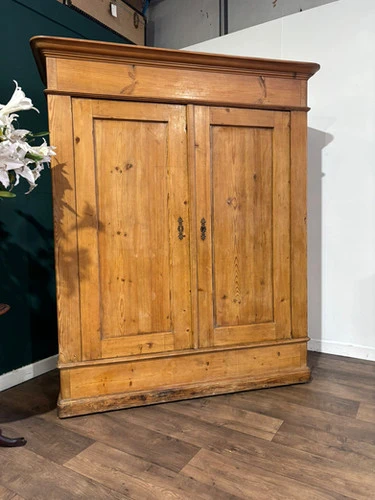Victorian French Stripped Pine 2 Door Large Hall Cupboard