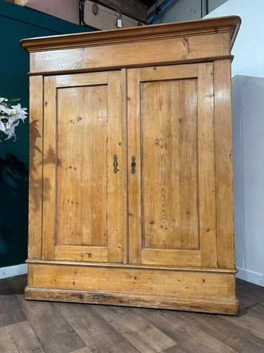 Victorian French Stripped Pine 2 Door Large Hall Cupboard