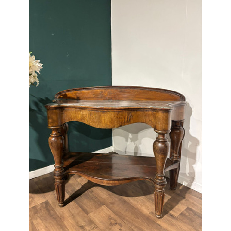 Victorian Mahogany Serpentine Front Console Table With Marble Top