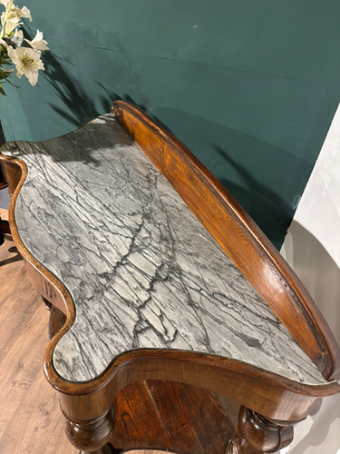 Victorian Mahogany Serpentine Front Console Table With Marble Top