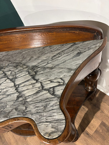 Victorian Mahogany Serpentine Front Console Table With Marble Top