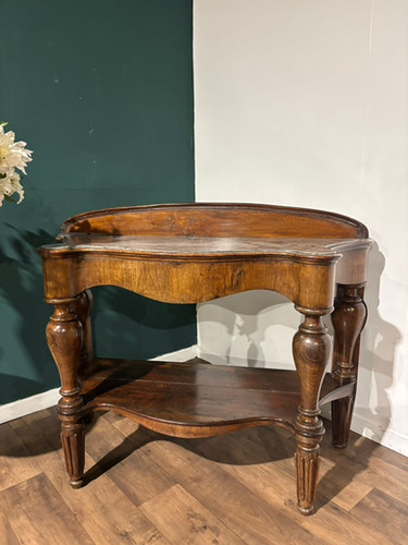 Victorian Mahogany Serpentine Front Console Table With Marble Top