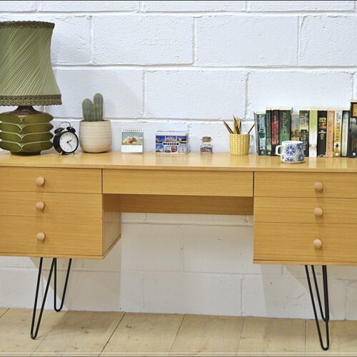 vintage desk Avalon light oak mid century hairpin legs danish design DELIVERY