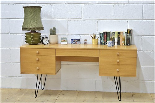 vintage desk Avalon light oak mid century hairpin legs danish design DELIVERY