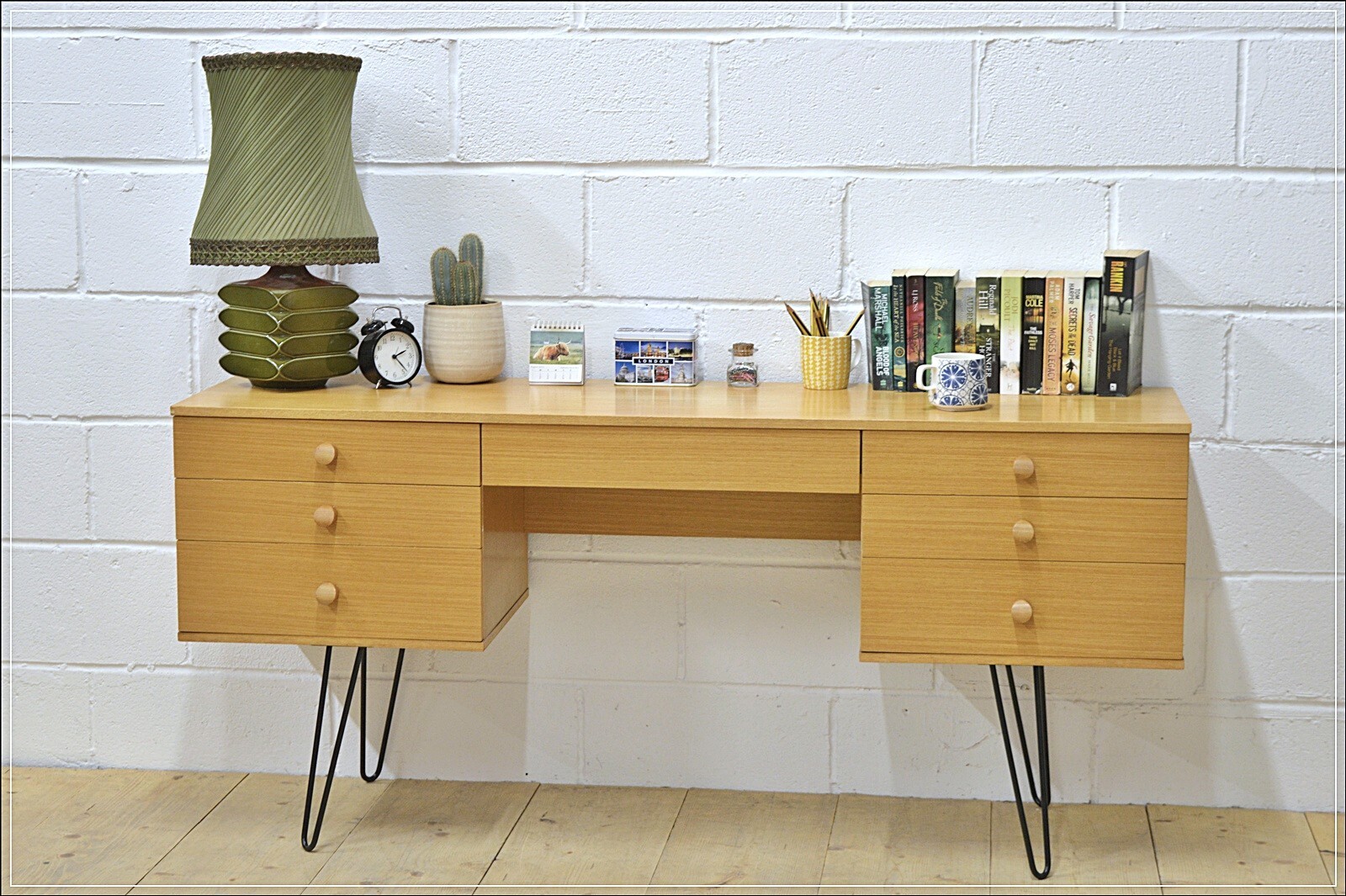 vintage desk Avalon light oak mid century hairpin legs danish design DELIVERY