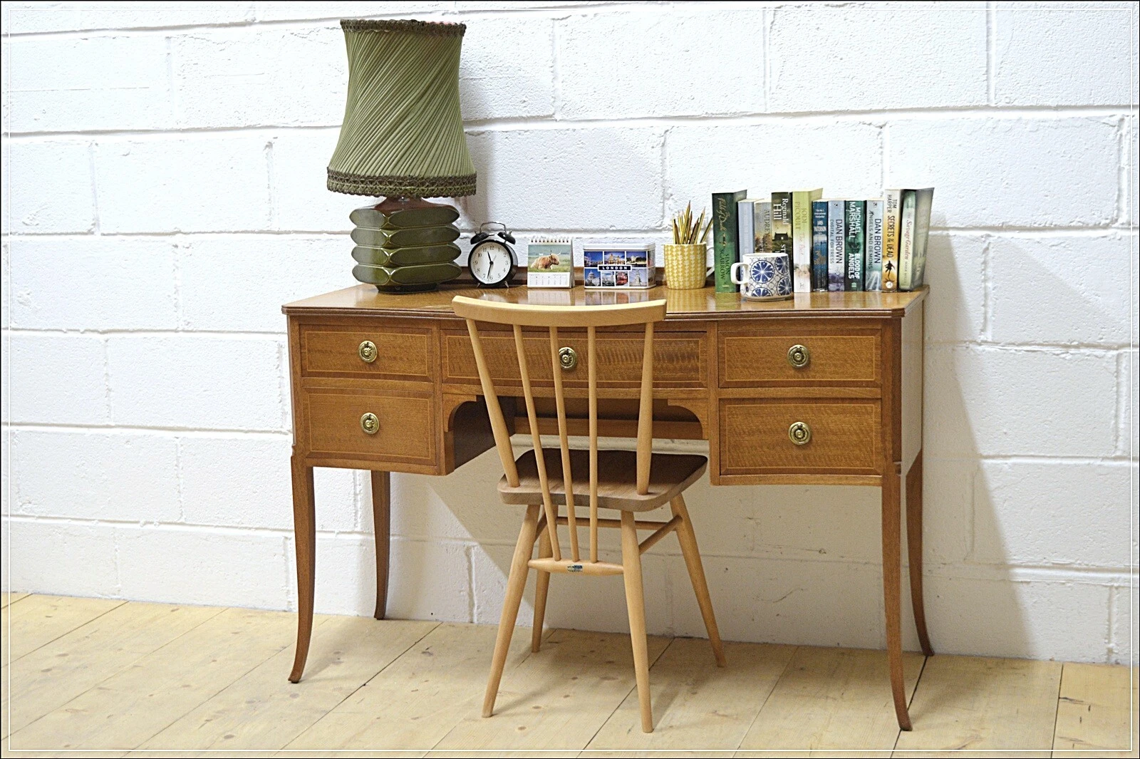 Vintage desk bow front solid wood retro