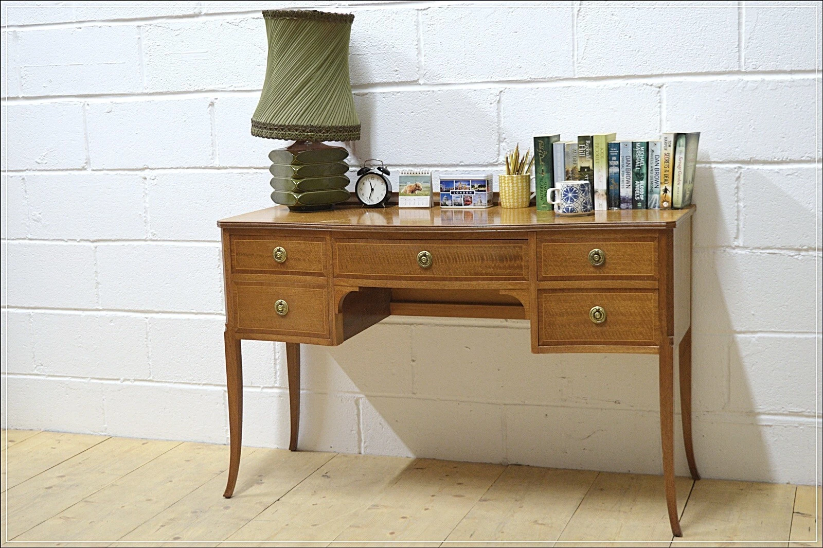 Vintage desk bow front solid wood retro