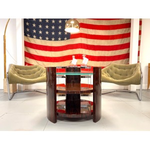 Vintage Maccassar Wood & Glass Occasional Table