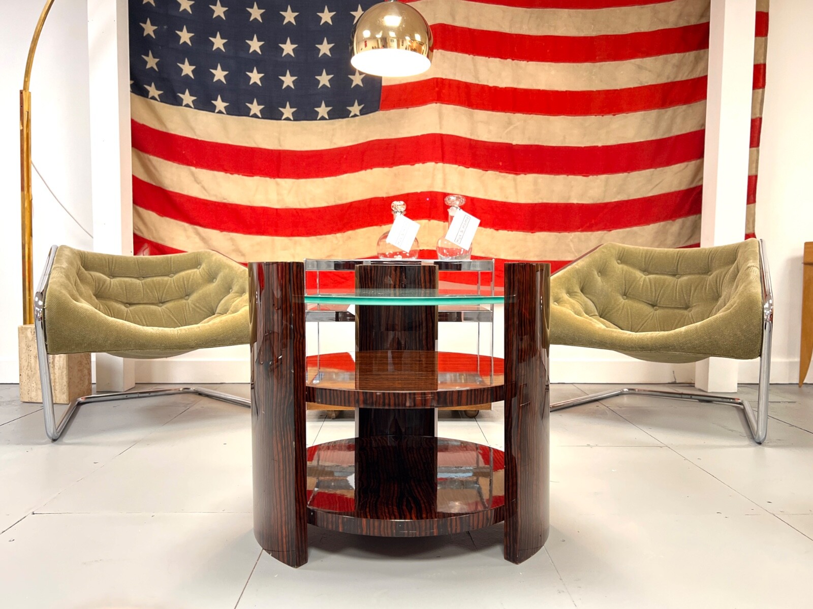 Vintage Maccassar Wood & Glass Occasional Table