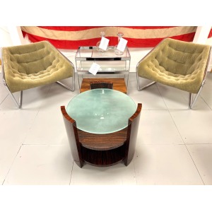 Vintage Maccassar Wood & Glass Occasional Table