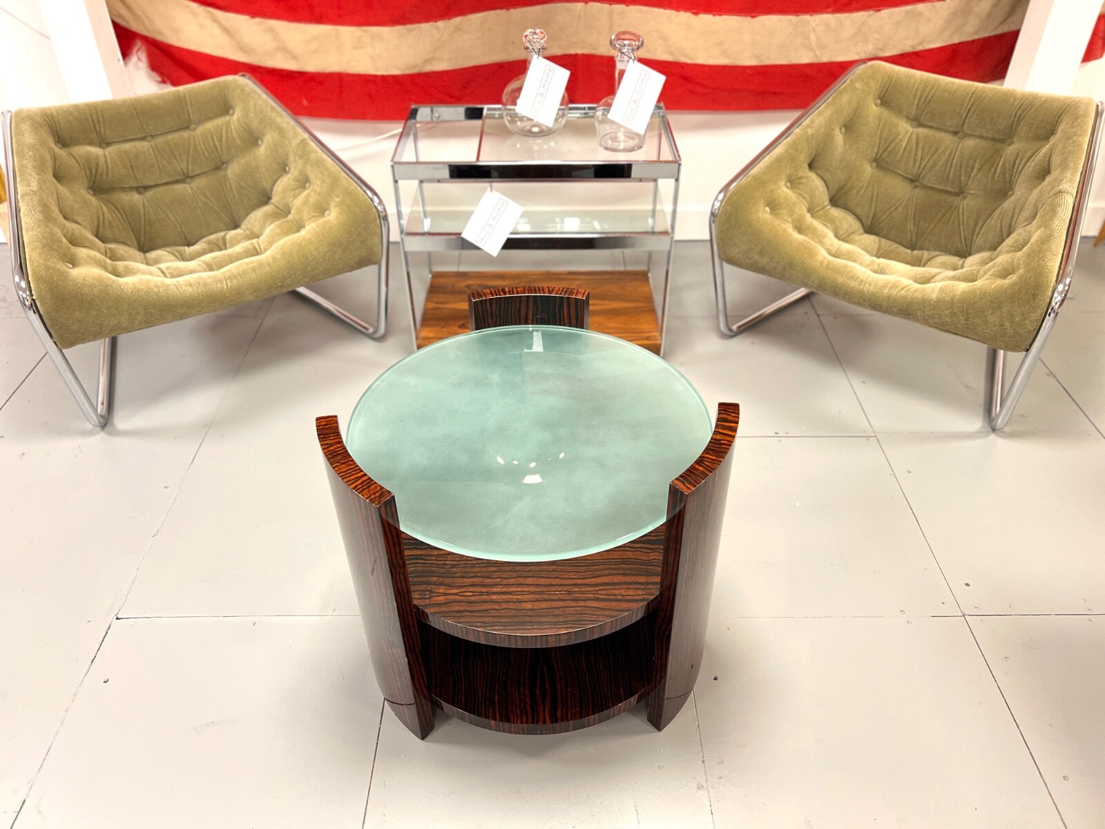 Vintage Maccassar Wood & Glass Occasional Table