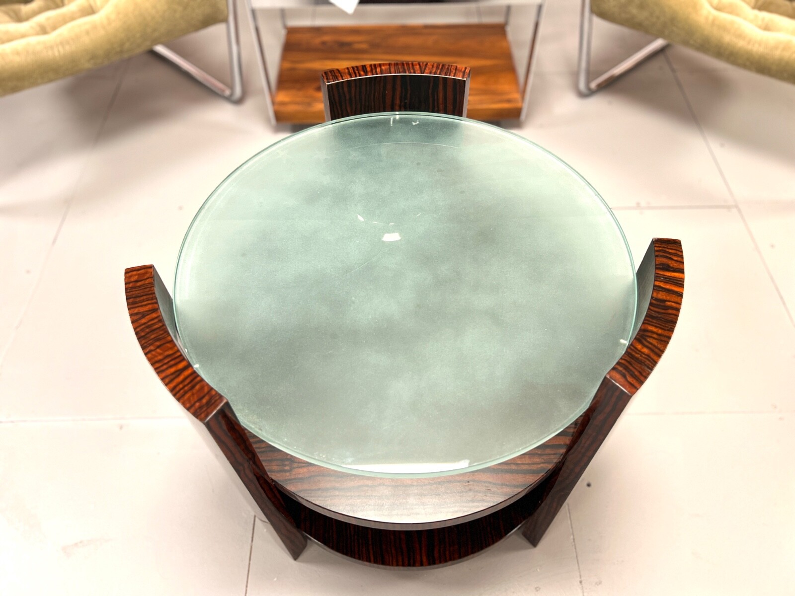 Vintage Maccassar Wood & Glass Occasional Table