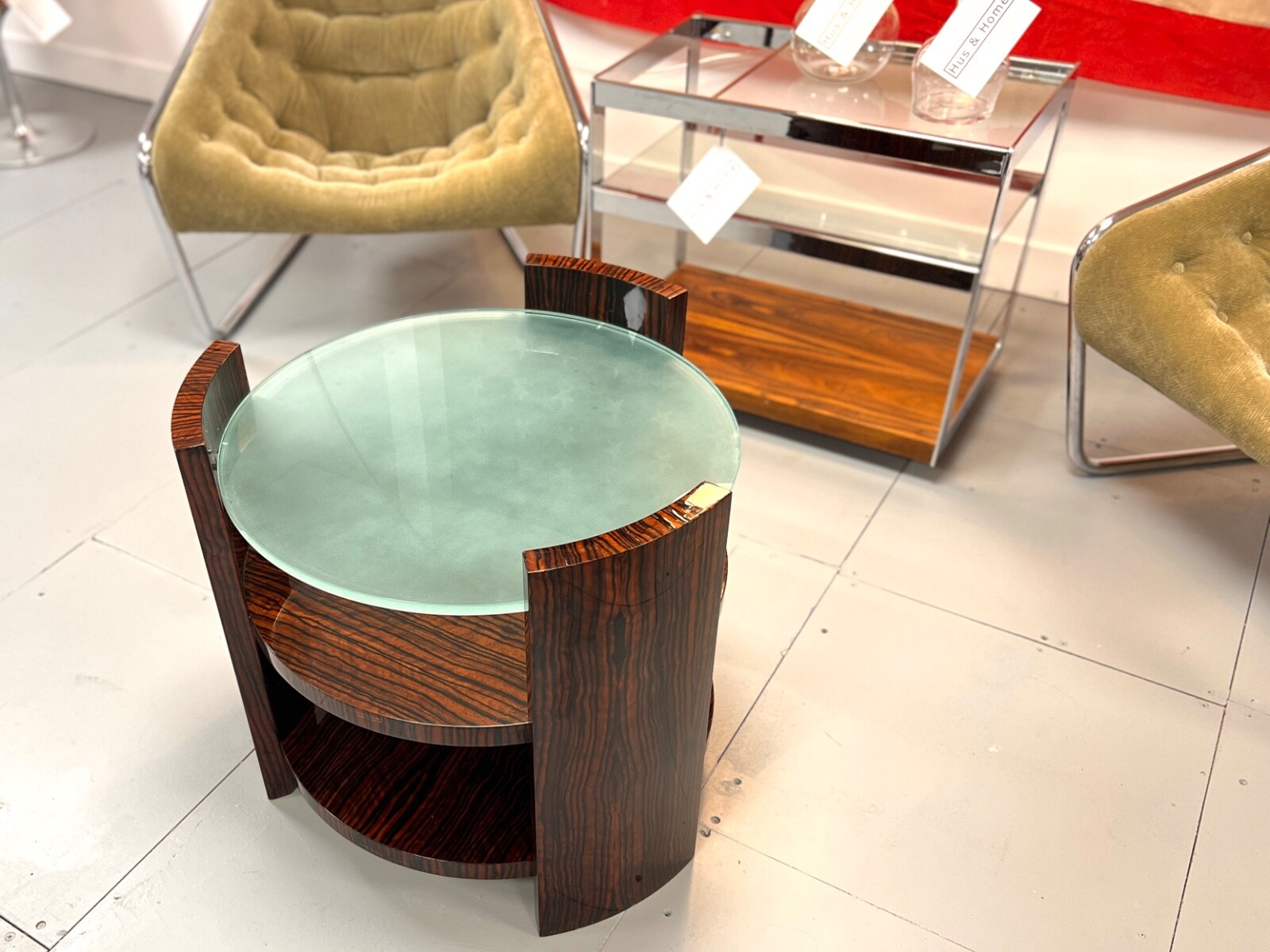 Vintage Maccassar Wood & Glass Occasional Table
