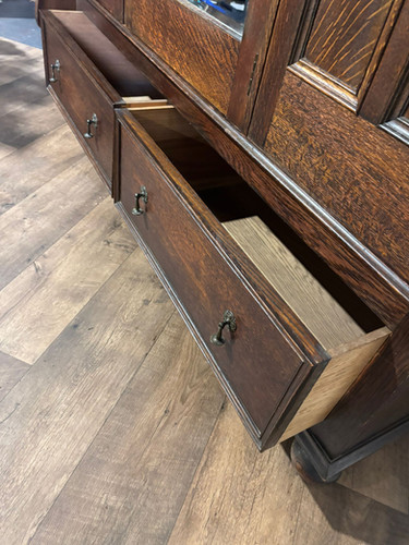 Vintage Oak Panelled Wardrobe With Central Mirror Door