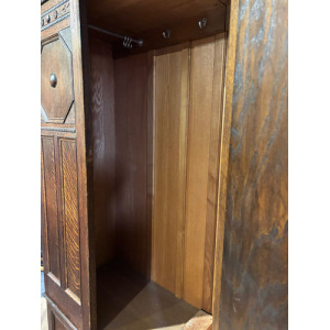 Vintage Oak Panelled Wardrobe With Central Mirror Door